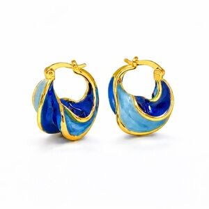 Trendy Blue and Gold Hoop Earrings